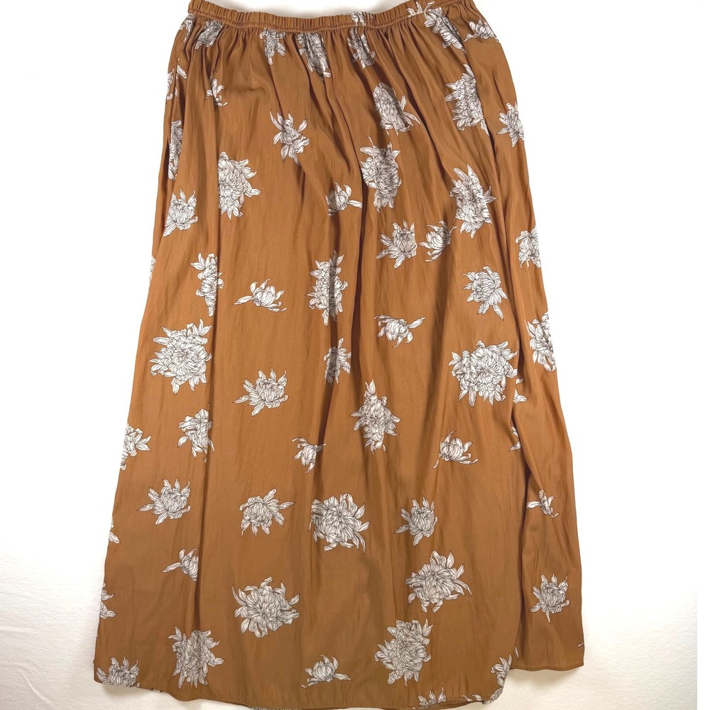 Tahari Womens Floral Maxi Skirt Brown White Elastic Waist Pockets Size‎ Large